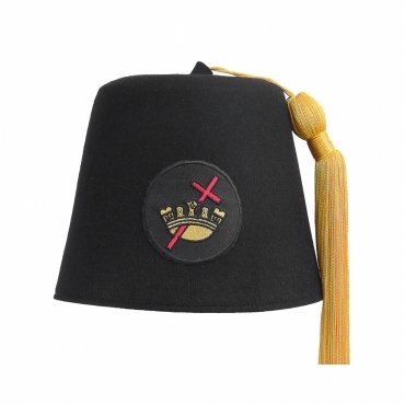 Knights Templar Fez Hat Black Wool With Round Patch