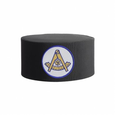 PAST MASTER BLUE LODGE CALIFORNIA REGULATION CROWN CAP WHITE PATCH WITH BLUE BORDER