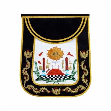 MASTER MASON BLUE LODGE APRON - BLACK CHENILLE SQUARE & COMPASS