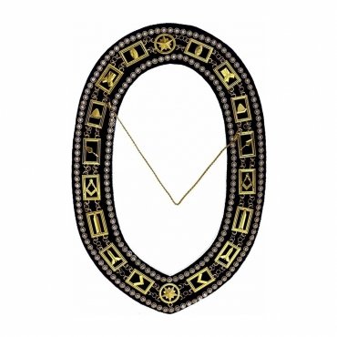 Blue Lodge Chain Collar Gold Plated with Rhinestones on Blue Velvet