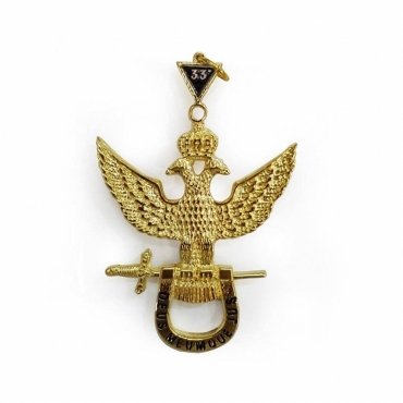 33rd Degree Scottish Rite Collar Jewel - Wings Up Gold Plated