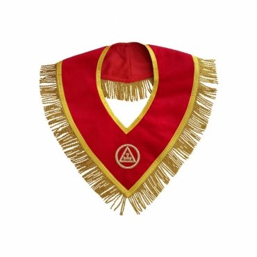 Royal Arch Chapter Collar Red Velvet Triple Tau Insignia with Golden Fringe