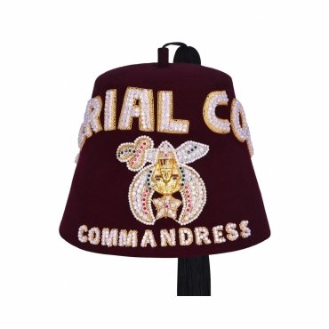 Shriners Fez Hat Maroon With White Sparkling Rhinestones