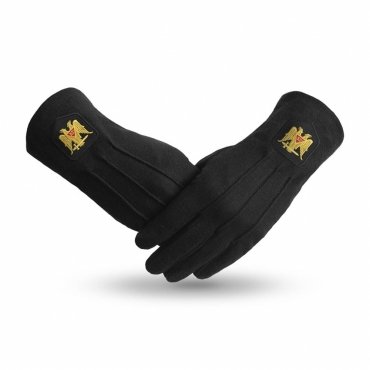 32nd Degree Scottish Rite Gloves - Black Cotton With Double Eagle