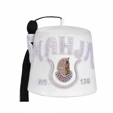 DOI PHA Fez Hat Pure White With Rhinestones (2 Rows as pictured)