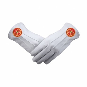 Past Grand High Priest Royal Arch Chapter Gloves - Leather With Red Patch & Wreath