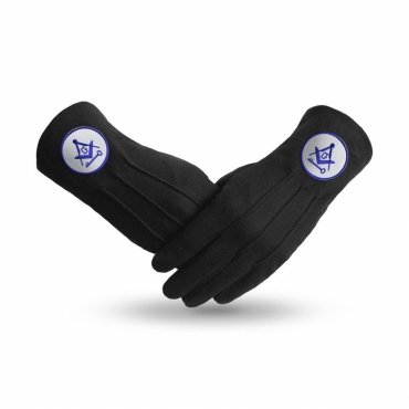 International Masons Gloves - Black Cotton With Square And Compass G & Key