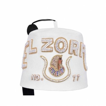 DOI PHA Fez Hat Pure White With Rhinestones (2 Rows as pictured)