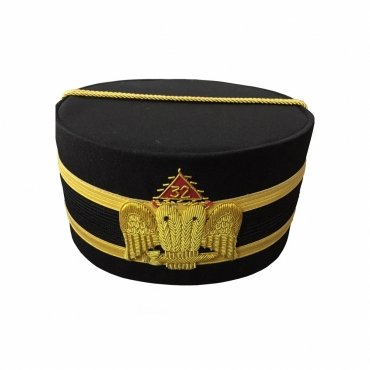 32nd Degree Scottish Rite Crown Cap Wings Down Black with Gold & Black Braid
