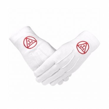 Royal Arch Chapter Gloves - White Cotton with Red Triple Tau Insignia