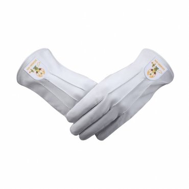 Past Potentate Shriners Gloves - White Leather With Gold Emblem