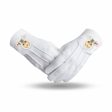 Shriners Gloves - White Cotton With Gold Emblem